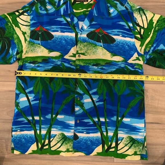 THUMBS UP FOR HIM Blue Aloha Hawaiian Shirt Palm Trees Beach Island L - Picture 4 of 9